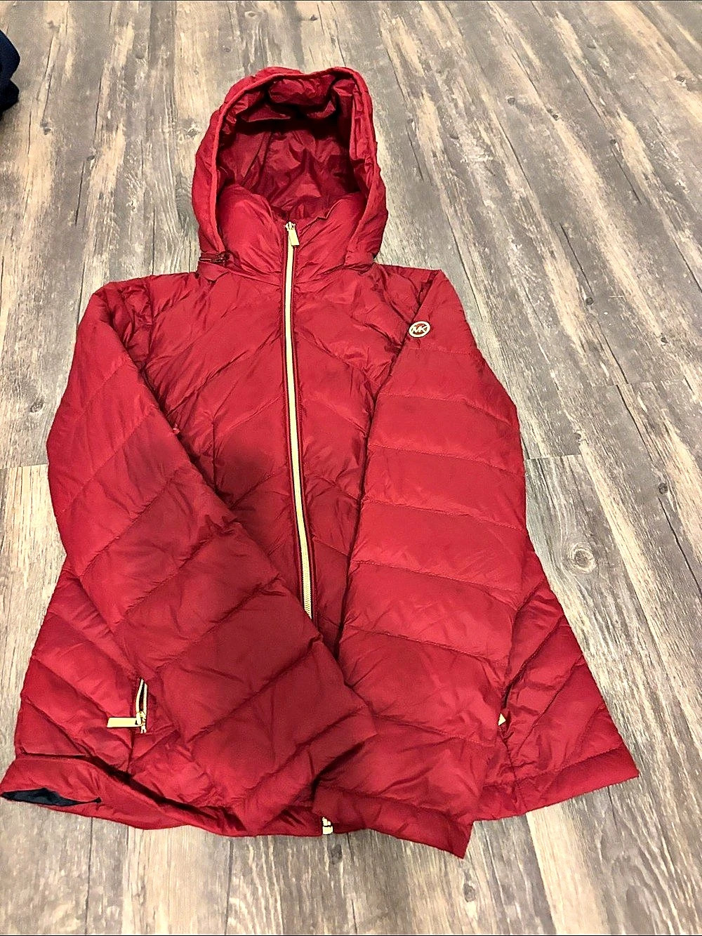 Michael Kors Packable Down Puffer Hooded Jacket Red XS
